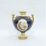 Coalport blue ground two handled oviform vase, circa 1900, printed green marks, gilt pattern no.