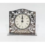 Silver-framed alarm clock with quartz movement, foliate open fretwork design, Birmingham 1996