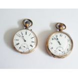 A Dennison moon globe open face pocket watch, button winding with subsidiary second hand dial.