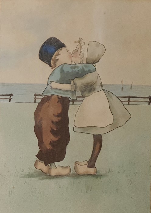 Early 20th Century Dutch School Watercolour 'The Kiss' unsigned 24.5 x 17 cm