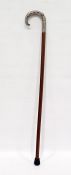 Edwardian silver handled walking cane depicting a fox with a pheasant, Birmingham 1903, length 87cm