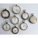 Quantity silver cased open face pocket watches, various (8)