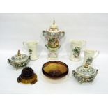 Garniture of Capodimonte porcelain, 20th century, printed and painted marks, 41cm high,