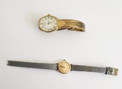 Michel Herblin lady's wristwatch with oval enamel dial and gold-plated bracelet and another lady's