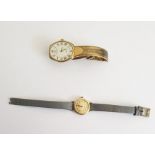 Michel Herblin lady's wristwatch with oval enamel dial and gold-plated bracelet and another lady's