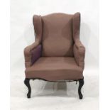 Georgian wing armchair purple upholstered on mahogany stump cabriole supports, pad feet