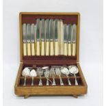 Oak canteen with a quantity of EPNS and other table flatware