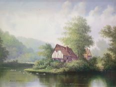 Paul Morgan Oil on panel  Cottage by river and another (2)