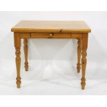 20th century pine side table with single drawer, on turned supports