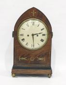 Regency brass inlaid mahogany bracket clock in pointed arched case, line and scroll inlaid,