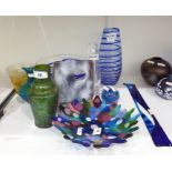 Various items of glassware to include a LSA vase with trailed blue ornament, 21cm high, a shaped