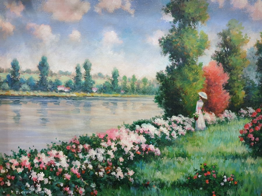 Pierre Ronet  Oil on canvas  Figure by river, signed lower left, 44cm x 60cm