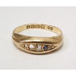 18ct gold ring set two small diamonds and one small sapphire (two stones missing)  Condition