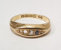 18ct gold ring set two small diamonds and one small sapphire (two stones missing)  Condition