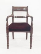 Regency mahogany carver's chair with ropetwist bar back, fluted arms, turned and reeded supports