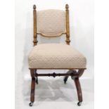 Late 19th/early 20th century walnut framed bedroom type chair with pink upholstered seat and back
