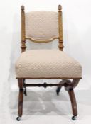 Late 19th/early 20th century walnut framed bedroom type chair with pink upholstered seat and back