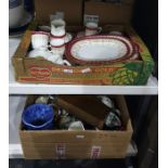 Two boxes of assorted ceramics including Aynsley part dinner service and various teapots, jugs,