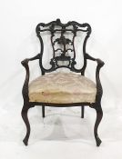 Mahogany framed armchair, the back and top rail carved with shell and acanthus, serpentine fronted