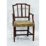 Possibly 18th century elm carver chair on square section tapering supports  Condition ReportNo