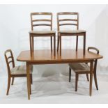 G- Plan teak extending dining table and a six G-Plan ladderback chairs with cream upholstered