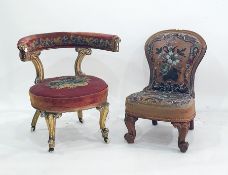 Victorian woolwork tapestry armchair with overset curved shoulderboard and curved stump cabriole