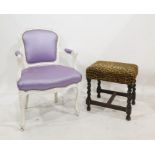 French style bedroom chair and a footstool with oak barleytwist supports (2)