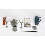 Various items of silver plate and metalware to include cased set of six teaspoons, commemorative