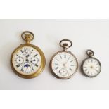Gentleman's open-faced multi-enamel dial pocket watch in a gilt metal case, a lady's silver cased
