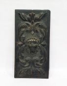 Carved wood rectangular panel with a lion's mask issuing acanthus scrolls and foliate ornament,