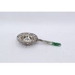 Oriental carved jade and silver-coloured metal tea strainer Condition ReportIt is marked, the jade