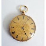 18ct gold cased open pocket watch, with engravingCondition Reportyes no guarnatee none found 38 mm