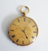 18ct gold cased open pocket watch, with engravingCondition Reportyes no guarnatee none found 38 mm