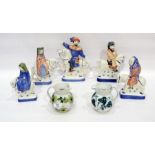 Various items of Rye pottery to include five equestrian figures from the Canterbury Tales Series and