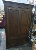 20th century oak two-door wardrobe raised to plinth base