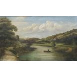 Watercolour drawing  Sheep and shepherd, initialled 'DD' lower right Oil on canvas River scene