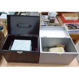 Two cases of assorted costume jewellery to include necklaces, watches, bracelet, white metal ring,