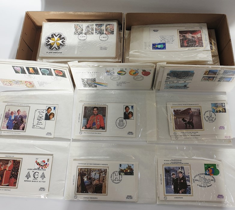 Box of duplicate decimal and silk First Day Covers and commemoratives, about 80 and a box of - Image 2 of 2