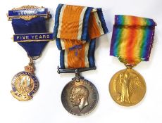 WWI War medal and Victory medal named to " 19525. PTE. H. BOOTH. G. GDS. " A.C.C. brass and enamel