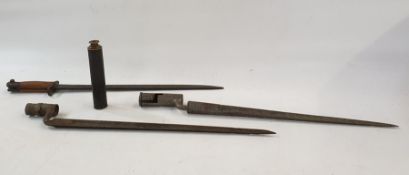 Two 19th socket bayonets, a WWI 1907 pattern bayonet and a 4 draw brass telescope