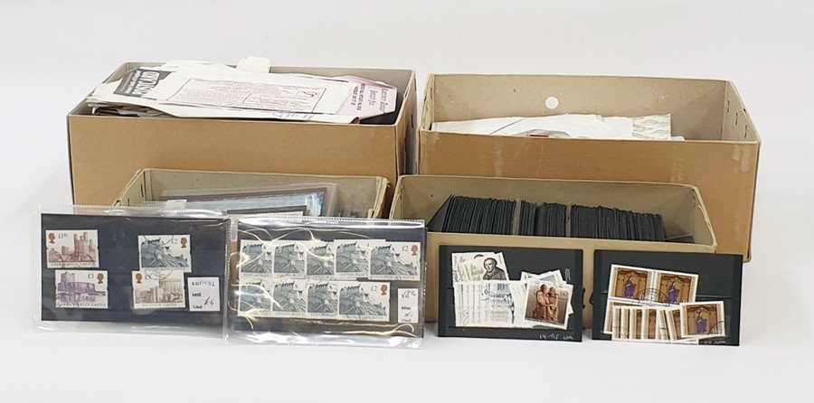 Box of GB used on about 50 stock cards including high value castles and three boxes of miscellaneous