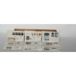 Box of duplicate decimal and silk First Day Covers and commemoratives, about 80 and a box of