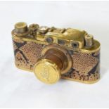 Replica Leica I Luxus camera serial number 17458 with gilt body and faux-snakeskin cover