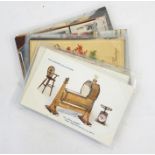 Three boxes of assorted postcards to include military personnel, comic greetings cards,