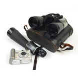 Lieberman & Gortz 25x52 monocular, various binoculars and other camera items (1 box)  Condition