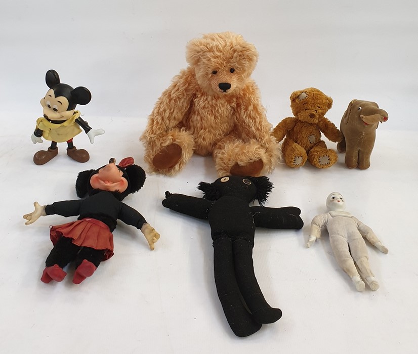 'Walt Disney' rubber Mickey Mouse, a vintage Applause Minnie Mouse, two teddy Bears, soft toy