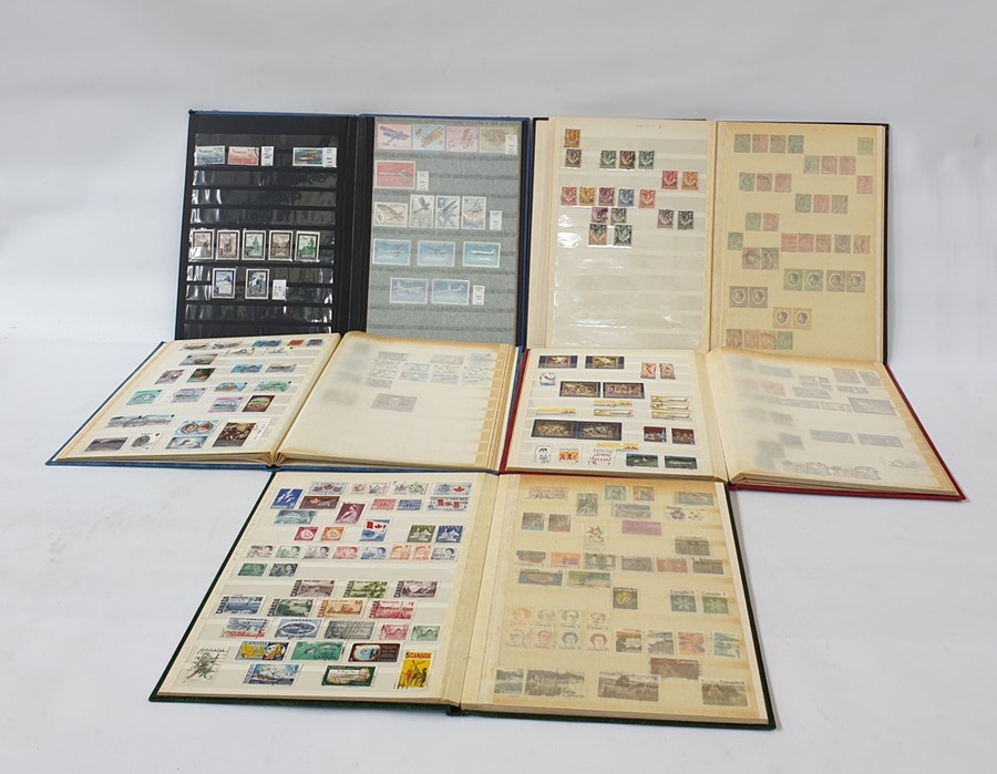 Five stock books of used Canada, Malta, Guernsey, Rhodesia air mail stamps