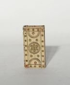 Carved prisoner of war bone dominoes box in the form of a book, decorated with circles and