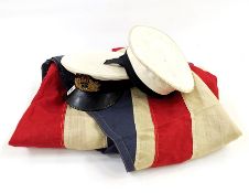 Linen Stars and Stripes U. S. A flag , Union flag, St George flag ,other flags and three sailor hats