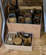 Quantity of WW1 brass trench art vases, two WW1 Christmas tins, trench art tank and photograph frame